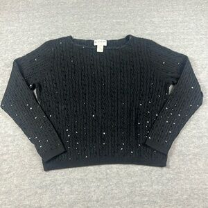 PENDLETON Womens L Cashmere Silk Blend Cable Knit Sequin Sweater Cropped Black